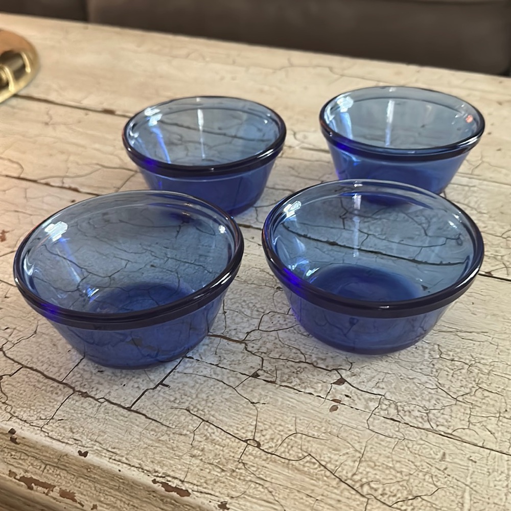 Vintage Cobalt Blue Custard Cups Ramekin Dishes 6 oz USA Anchor Hocking 1034💕